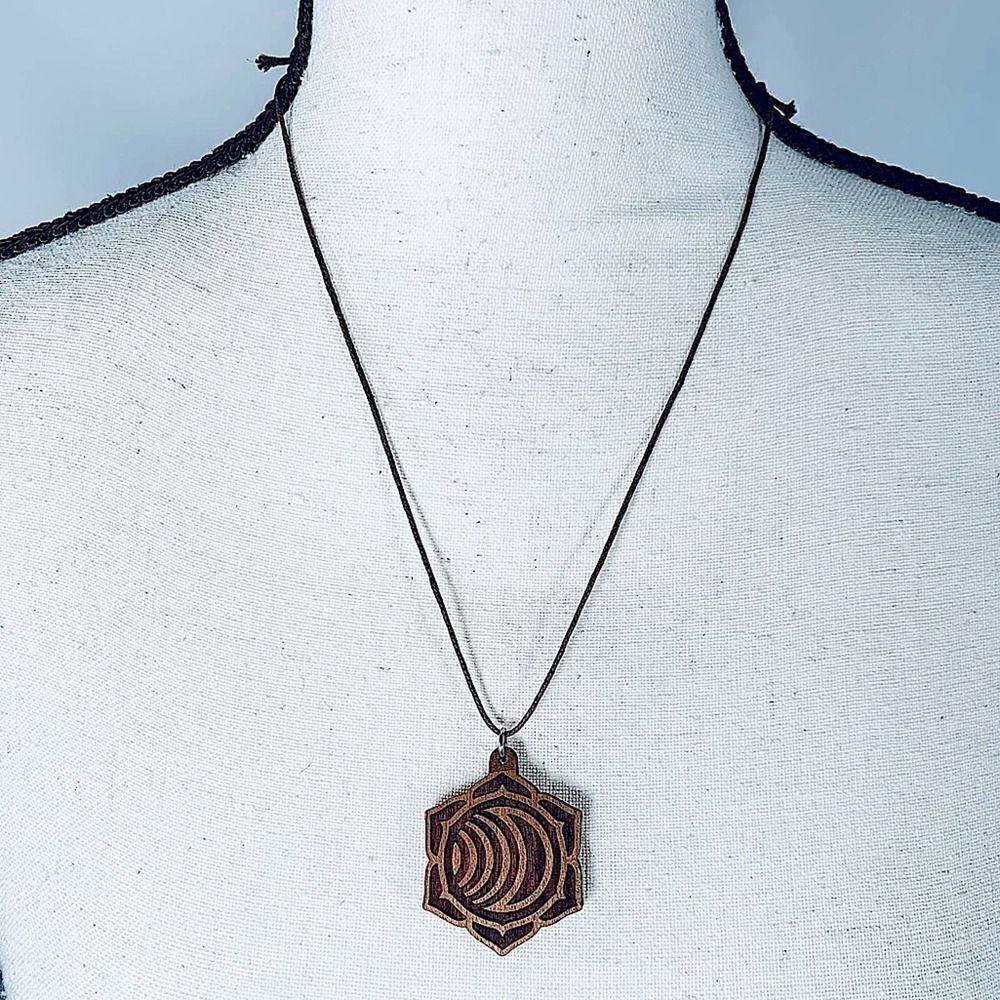 Mandala Crescent Moon Necklace Wood